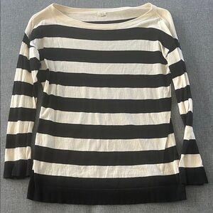 J. Crew Black and Cream Striped Long Sleeve Tee